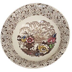 Brown Transferware Floral Cereal Bowl 6" Myott Son chintz porcelain England
